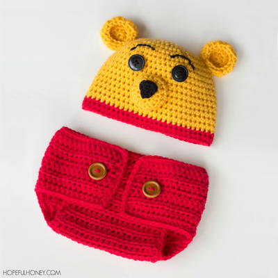 Winnie The Pooh Inspired Hat & Diaper Cover Set