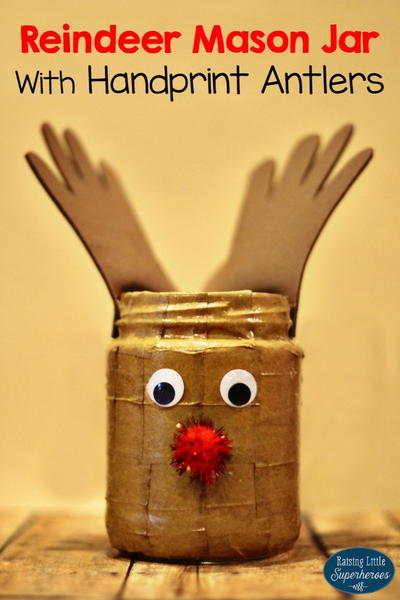 Reindeer Mason Jar with Handprint Antlers Reindeer Mason Jar with Handprint Antlers