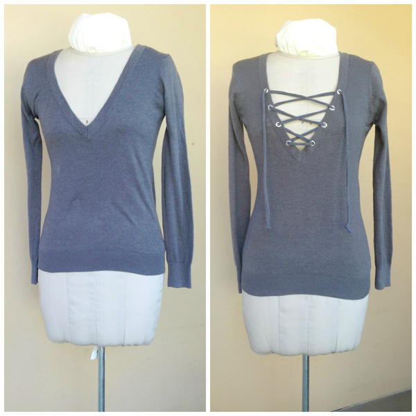 Add a Lace-Up Tie to a V-Neck Sweater