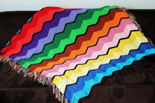 Retro Rainbow Ripple Crochet Afghan