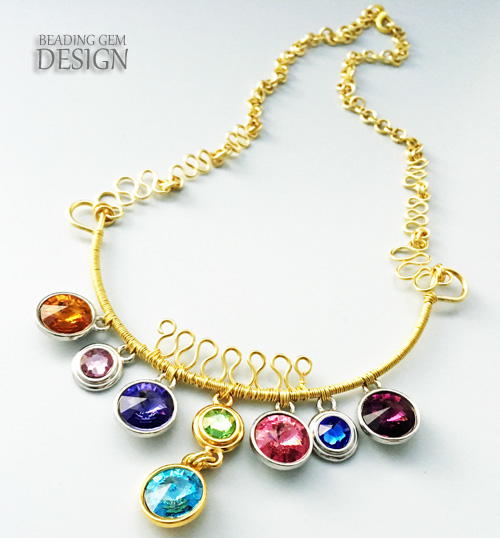 Wire Wrapped Swarovski Bezels Statement Necklace Wire Wrapped Swarovski Bezels Statement Necklace