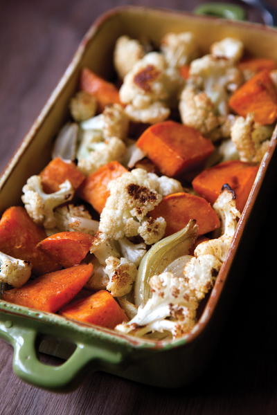 Roasted Cauliflower, Onions, and Sweet Potatoes