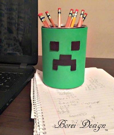 Recycled Minecraft Creeper Fan Pencil Cup