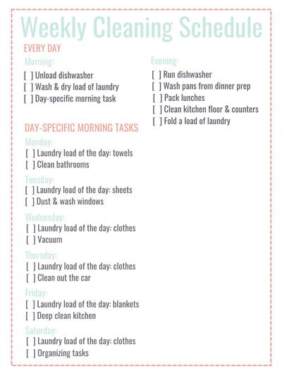 Cleaning Schedule Free Printable
