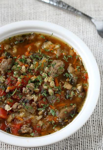 Slow Cooker Soup with Sausage, Barley, and Veggies