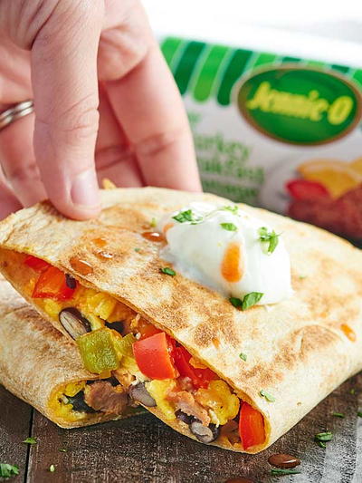Egg, Cheese and Sausage Breakfast Quesadillas