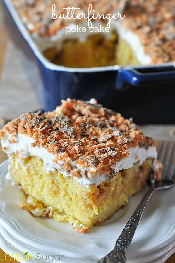 Caramel Butterfinger Poke Cake