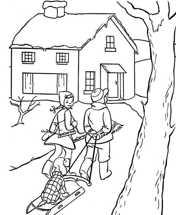 Vintage Christmas Scene Coloring Page