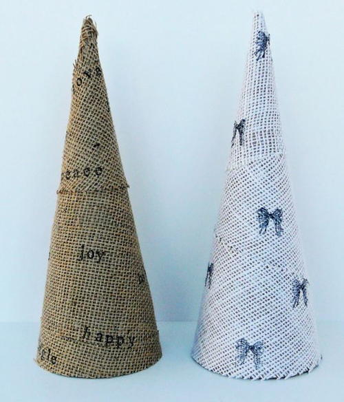 Stamped Burlap Mini Christmas Trees Stamped Burlap Mini Christmas Trees