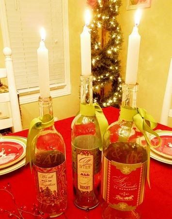 Refashioned Wine Bottle Candle Holders Refashioned Wine Bottle Candle Holders