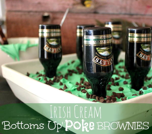 Bottoms Up Irish Cream Poke Brownies