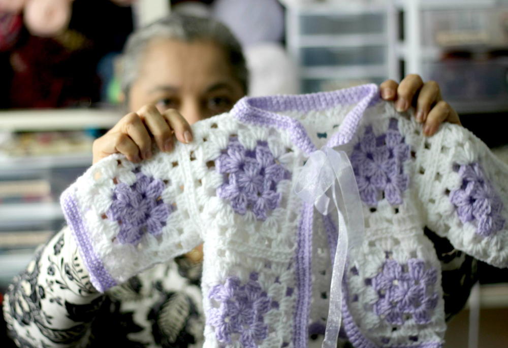 Crochet Granny Square Baby Sweater | AllFreeCrochet.com