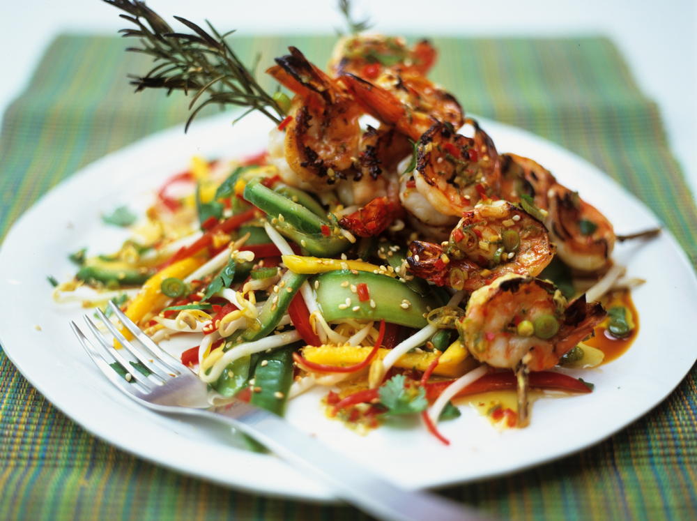 Thai Styled Mango Salad With Griddled Shrimp Cookstr Com