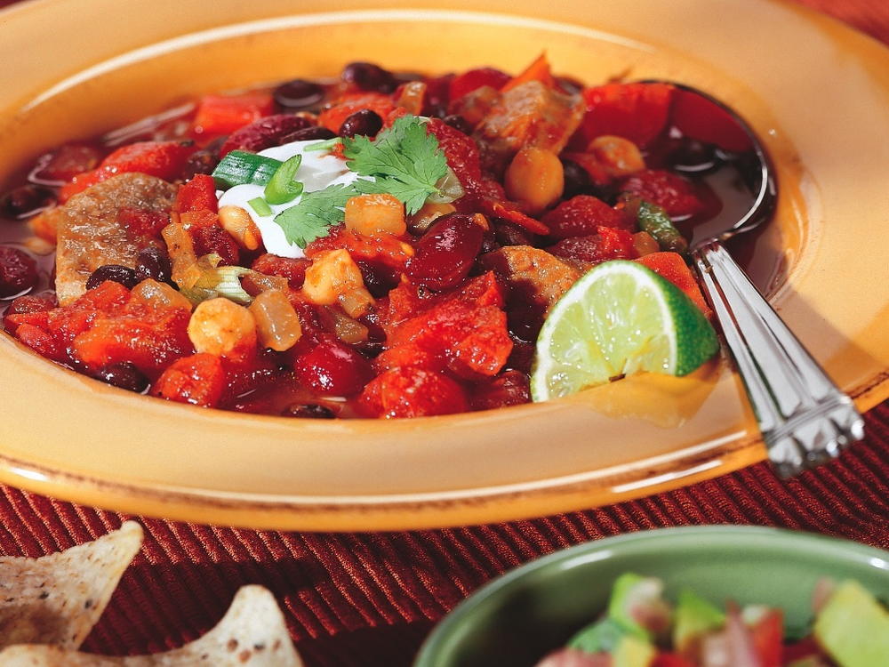 three-bean-sausage-chili-with-tomato-avocado-salsa-cookstr