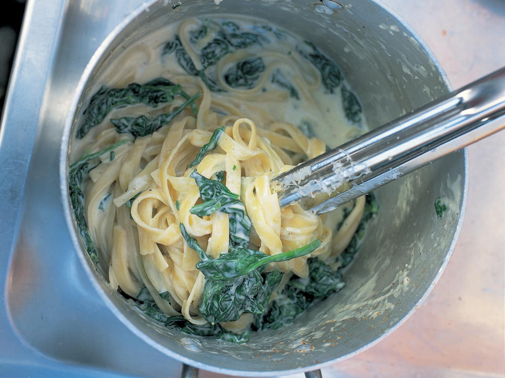 Tagliatelle with Spinach, Mascarpone, and Parmesan | Cookstr.com