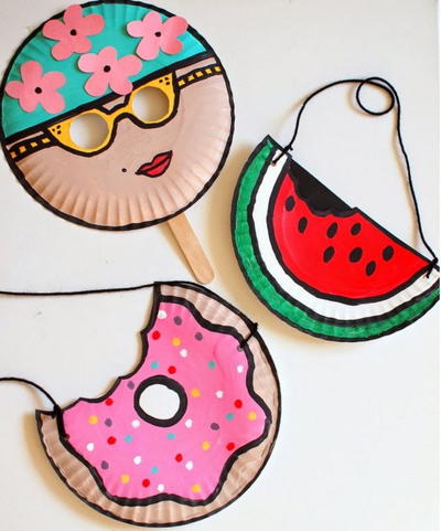 Vintage Swimmer, Watermelon, and Doughnut Paper Plate Crafts