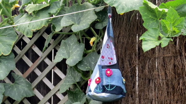 Flowers on Denim Upcycled Peg Bag Flowers on Denim Upcycled Peg Bag_1