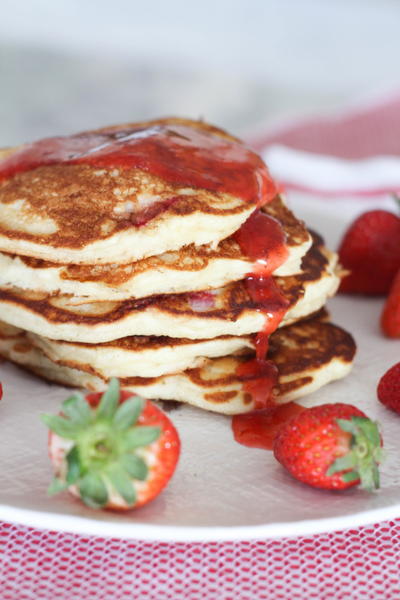 Grandma's Buttermilk Pancakes with Strawberry Syrup