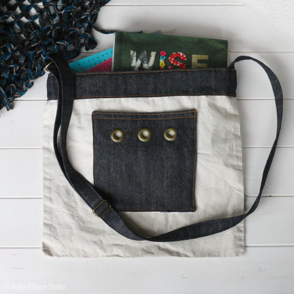 Denim Tote Bag with Grommets Denim Tote Bag with Grommets