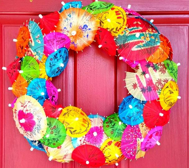 Colorful Drink Umbrella DIY Wreath Colorful Drink Umbrella DIY Wreath