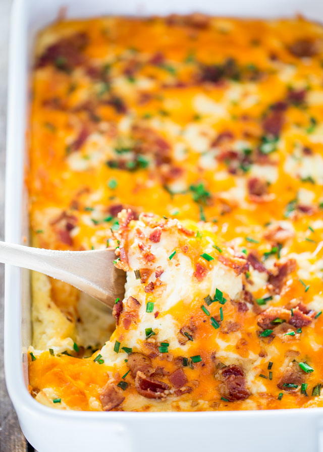 Cheesy Bacon Mashed Potato Casserole | AllFreeCasseroleRecipes.com