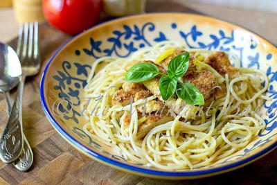 Parmesan Crusted Chicken with Lemon Basil Pasta