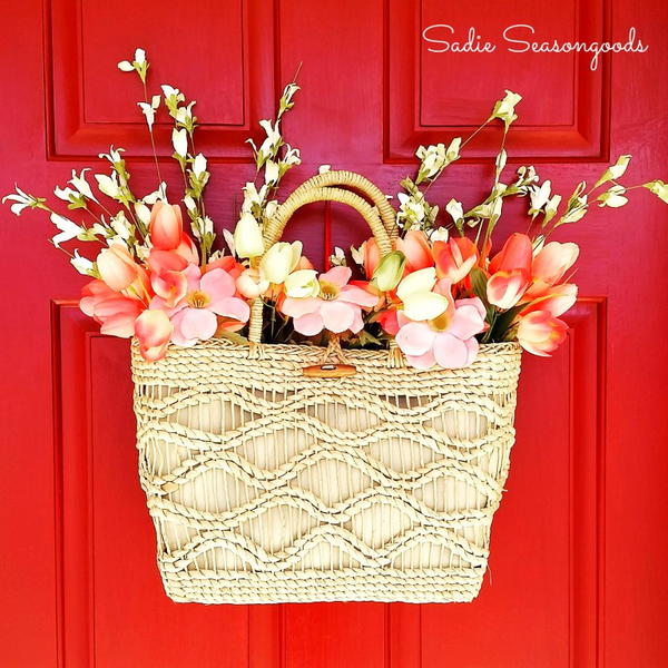 Straw Tote Spring Wreath Straw Tote Spring Wreath