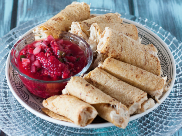 Crab Rangoon Taquitos and Raspberry Salsa Crab Rangoon Taquitos and Raspberry Salsa