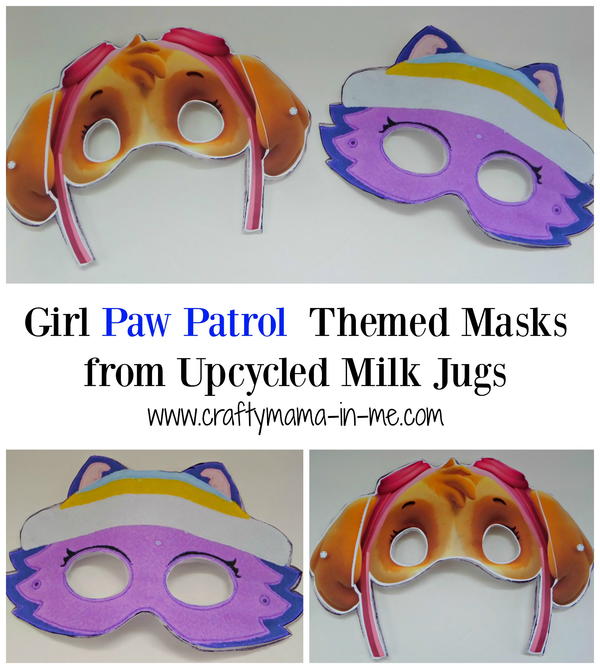 Girl Paw Patrol Themed Masks from Upcycled Milk Jugs Girl Paw Patrol Themed Masks from Upcycled Milk Jugs