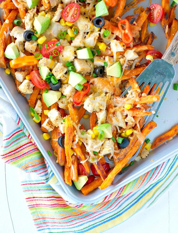 Skinny Chicken Taco Fries | FaveHealthyRecipes.com