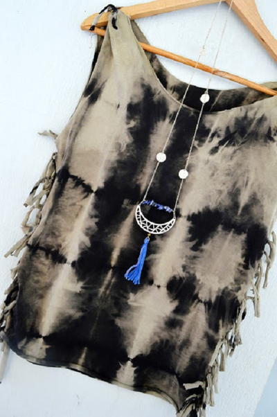 Bleached Tie Dye Fringed T-Shirt Bleached Tie Dye Fringed T-Shirt