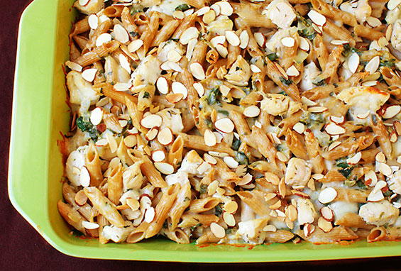 Chicken, Spinach and Almond Pasta Bake Chicken Spinach and Almond Pasta Bake
