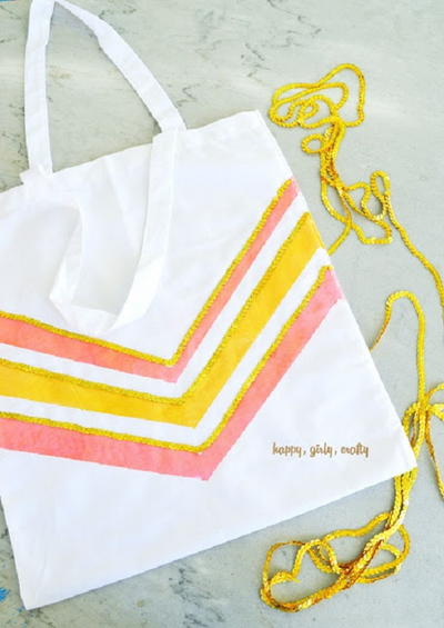 Striped and Sparkly Chevron Canvas Tote Bag Striped and Sparkly Chevron Canvas Tote Bag