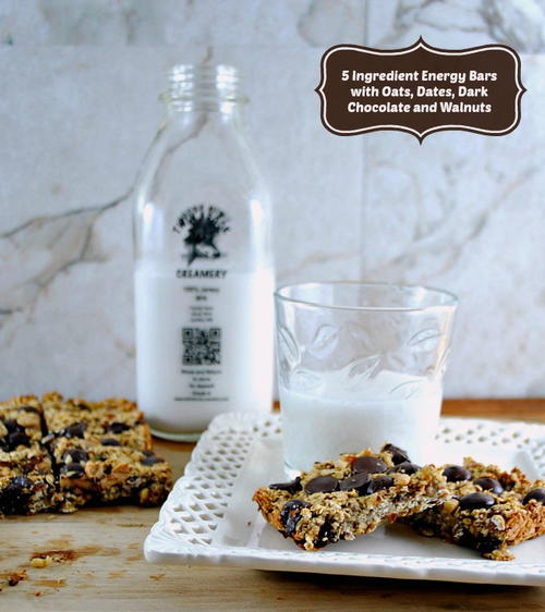 5 Ingredient Energy Bars with Oats Dates Dark Chocolate Chips and Walnuts 5 Ingredient Energy Bars with Oats, Dates, Dark Chocolate Chips and Walnuts