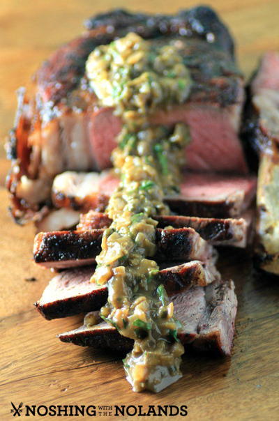Grilled Steak with Brandy Peppercorn Sauce