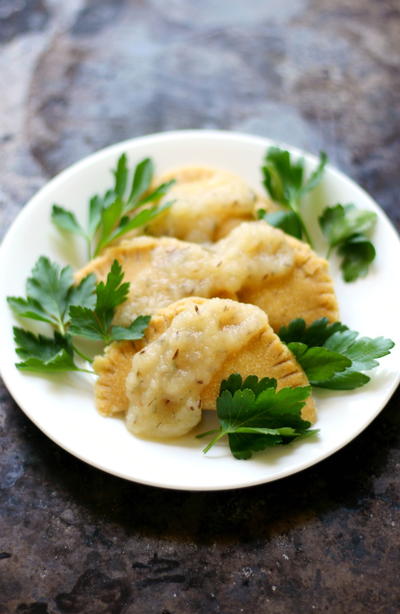 Sauerkraut Chickpea Flour Ravioli and Spiced Applesauce Sauerkraut Chickpea Flour Ravioli and Spiced Applesauce