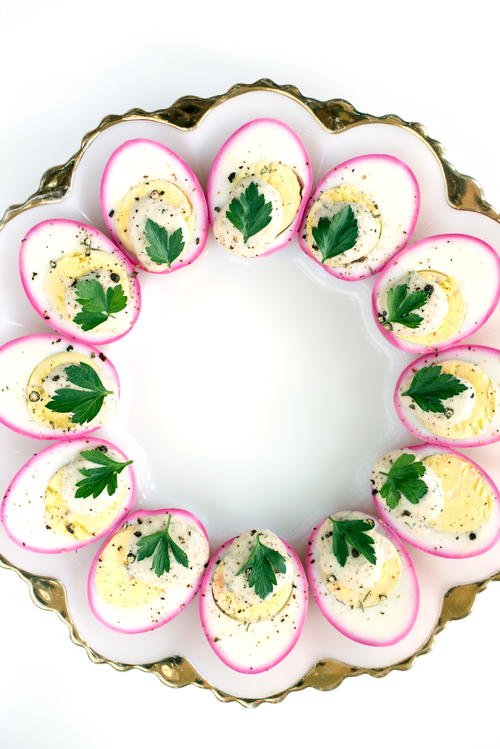 Mustard Ranch Beet-Dyed Deviled Eggs