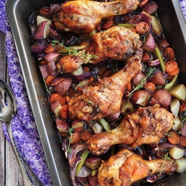 One-Pan Caribbean Jerk Chicken With Vegetables One-Pan Caribbean Jerk Chicken With Vegetables
