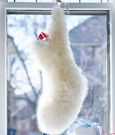 Fuzzy Polar Bear Knit Stocking