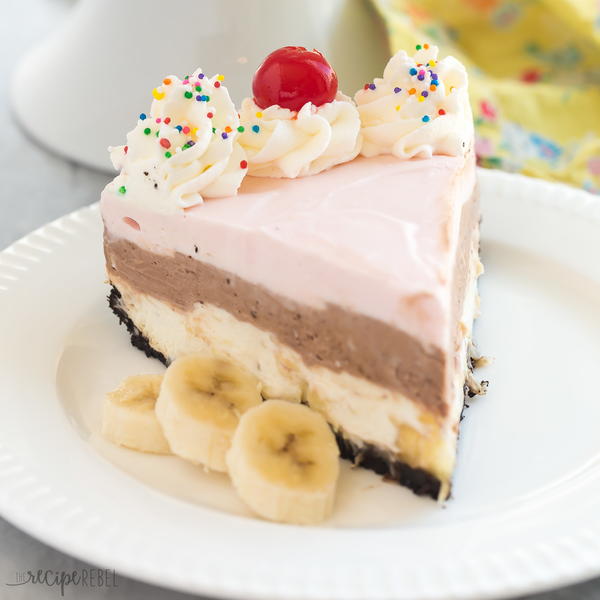 No Bake Banana Split Cheesecake
