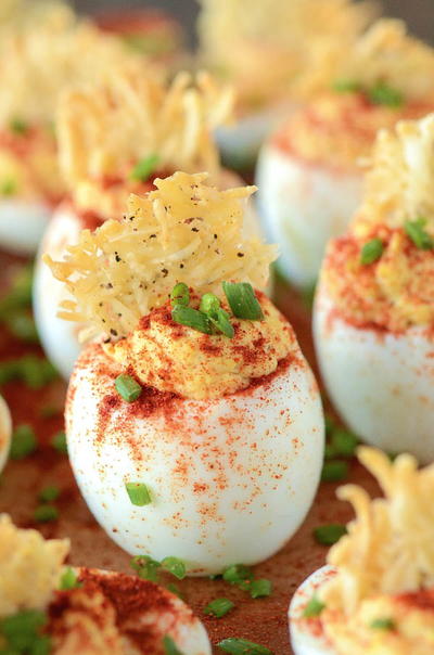 Deviled Eggs with a Parmesan Crisp