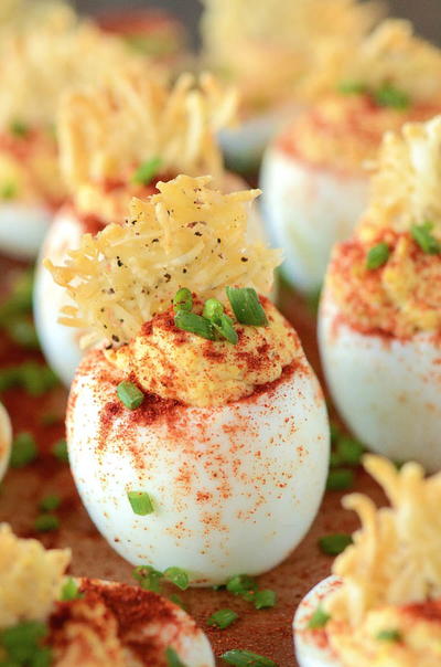 Deviled Eggs with a Parmesan Crisp Deviled Eggs with a Parmesan Crisp