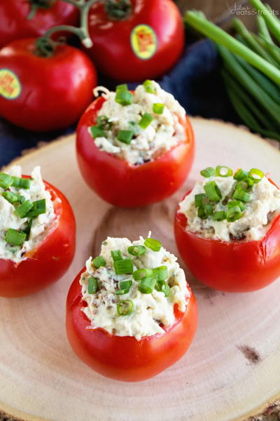 Bacon Ranch Chicken Salad Stuffed Tomatoes
