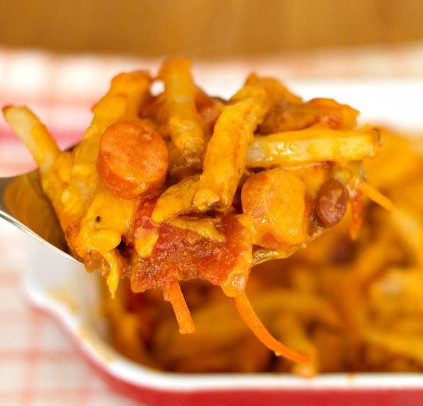 Chili Dog Casserole with Cheese Fries Chili Dog Casserole with Cheese Fries