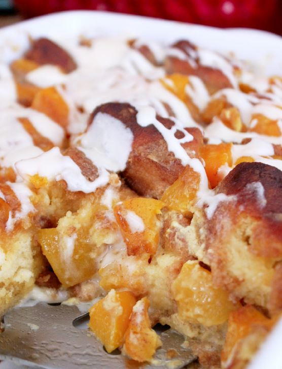 Southern Peach Cobbler Bread Pudding | FaveSouthernRecipes.com