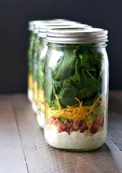 Mason Jar Salads with Chicken Bacon and Ranch Mason Jar Salads with Chicken Bacon and Ranch