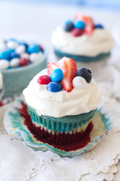 Red, White, and Blue Velvet Cupcakes