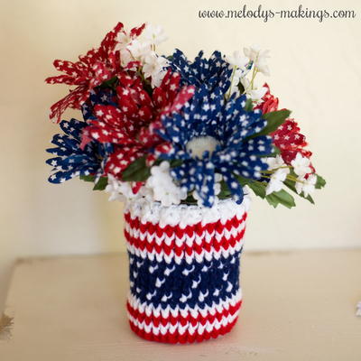Patriotic Mason Jar Crochet Cozy