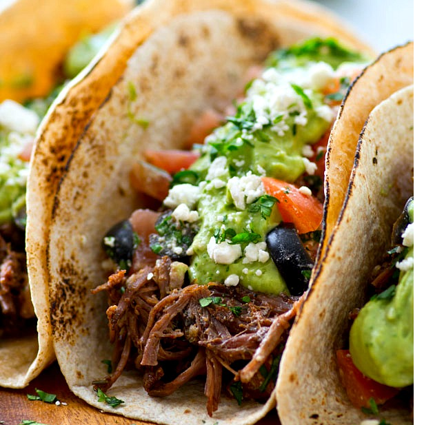 Copycat Chipotle Pulled Beef Tacos with Avocado Crema Copycat Chipotle Pulled Beef Tacos with Avocado Crema