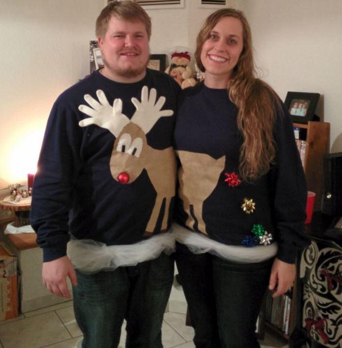 couple ugly christmas sweaters diy
